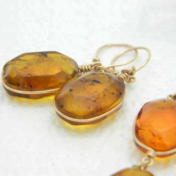 Gold Tone Baltic Raw Polished Amber Set - Picture 3 of 7